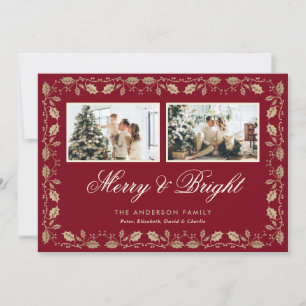 Red Merry en Bright Family Foto met Kerstmis Feestdagenkaart