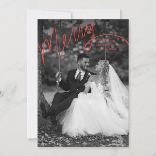 Red Merry Hand Lettering Wedding Photo Feestdagenkaart (Voorkant)