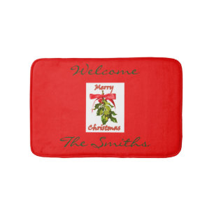 red merry kerst mistletoe badmat