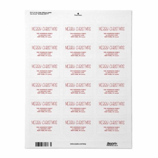RED Merry kerst Simple Hand Lettered Script Etiket (Full Sheet)