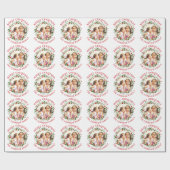 Red Merry Kerstmis, florale feestfoto Cadeaupapier (Vlak)