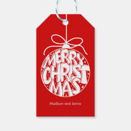 Red Merry Kerstmis Ornament Holiday Cadeaulabel