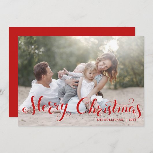 Red Merry kerstscript-feestdag foto Flat Kaart (Voorkant / Achterkant)