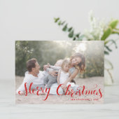 Red Merry kerstscript-feestdag foto Flat Kaart (Staand voorkant)