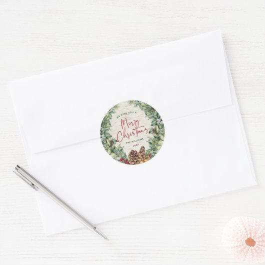 Red Merry-kerstscript met kerstmis Ronde Sticker (Envelop)