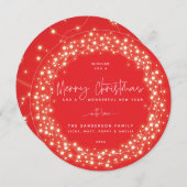 Red Merry-kerstscript Mousserende lichten Feestdagenkaart (Voorkant / Achterkant)