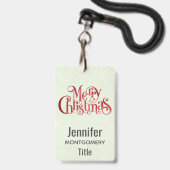 Red Merry kersttypografie Festive Font Badge (Front with Lanyard)