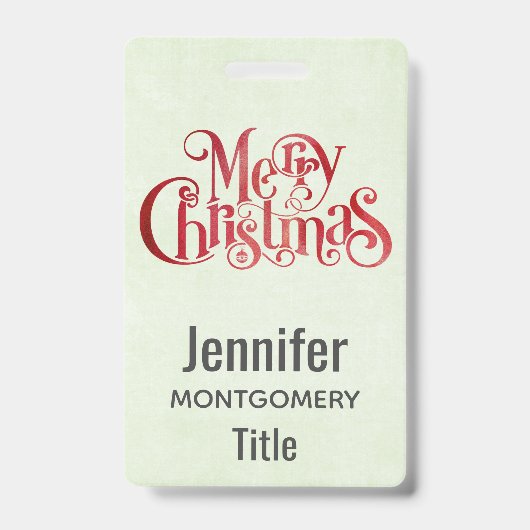 Red Merry kersttypografie Festive Font Badge (Front)