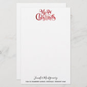 Red Merry kersttypografie Festive Font Briefpapier (Voorkant / Achterkant)