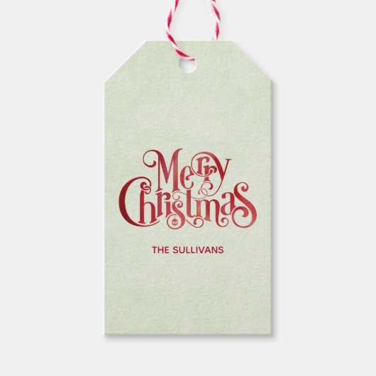 Red Merry kersttypografie Festive Font Cadeaulabel (Voorkant)