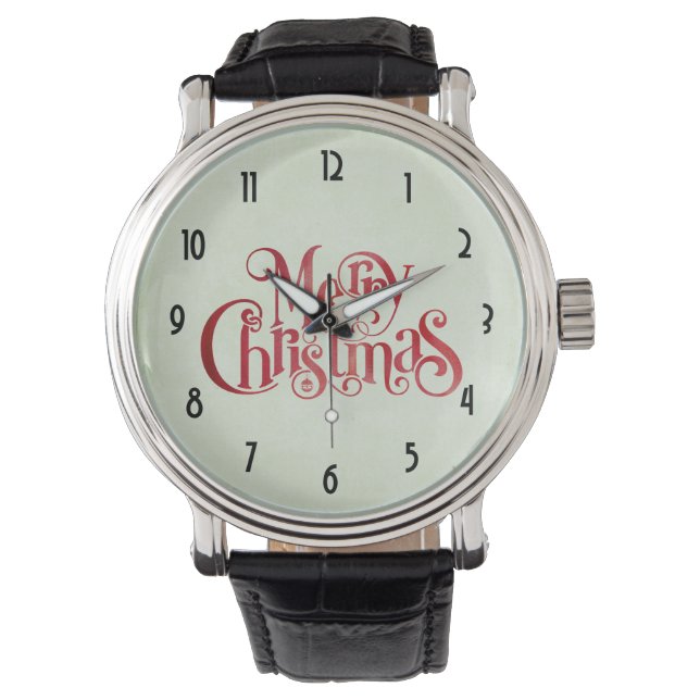 Red Merry kersttypografie Festive Font Horloge (Voorkant)