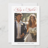 Red Merry & Married Romantic Script 2 Foto Feestdagenkaart (Voorkant)