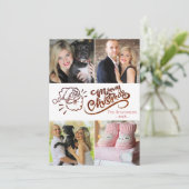 Red Merry Santa Modern 4 Foto Collage Feestdagenkaart (Staand voorkant)