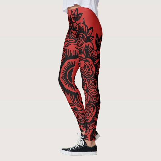 Red met Black Damask Pattern Athletic Leggings (Links)
