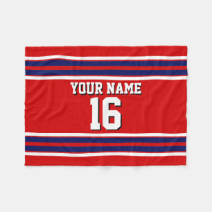 Red met Navy White Stripes Team Jersey Fleece Deken