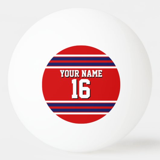 Red met Navy White Stripes Team Jersey Pingpongballen (Voorkant)