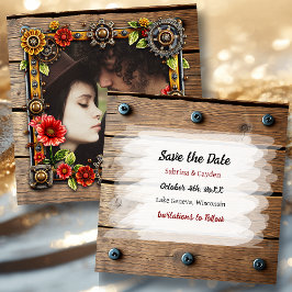 Red Metal Flowers Steampunk Gepersonaliseerde Wedd Save The Date