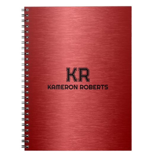 Red Metallic textuur aangepaste zwarte tekst Notitieboek (Voorkant)