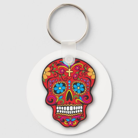 Red Mexican Sugar Skull Day of the Dead Sleutelhanger (Voorkant)