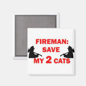 Red mijn 2 katten brandweerman magneet (Voorkant / Achterkant)