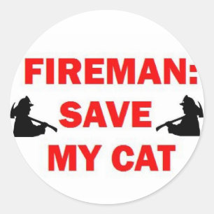 Red mijn kat brandweerman ronde sticker