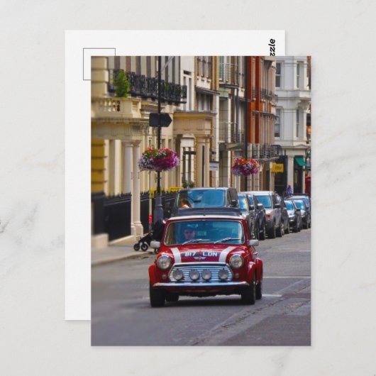 Red Mini Cooper briefkaart van de stad (Voorkant / Achterkant)