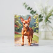 Red Miniature Pinscher Dog Art Briefkaart (Staand voorkant)