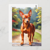 Red Miniature Pinscher Dog Art Briefkaart (Voorkant / Achterkant)