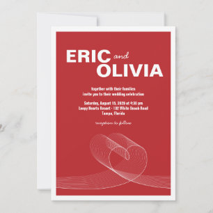 Red Minimalist Loopy Love Lines Wedding Invitation