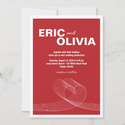Red Minimalist Loopy Love Lines Wedding Invitation (Devant)