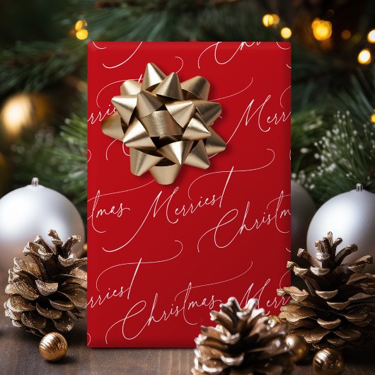 Red Minimalist Modern Script Merriest Christmas Cadeaupapier