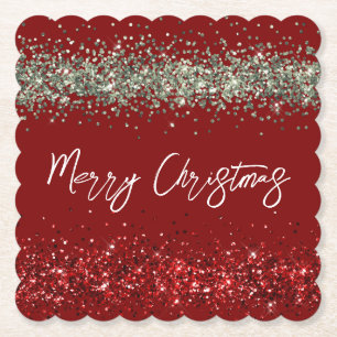 Red Mint Green Glitter Sparkle Kerstmis Kartonnen Onderzetters