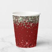 Red Mint Green Glitter Sparkle Kerstmis Papieren Bekers (Achterkant)
