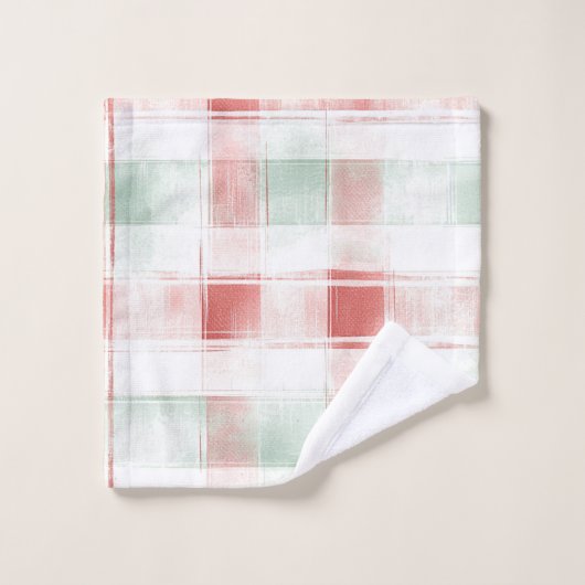 Red Mint Peppermint Mocha Plaid Stripes Christmas Bad Handdoek (Wasdoekje)