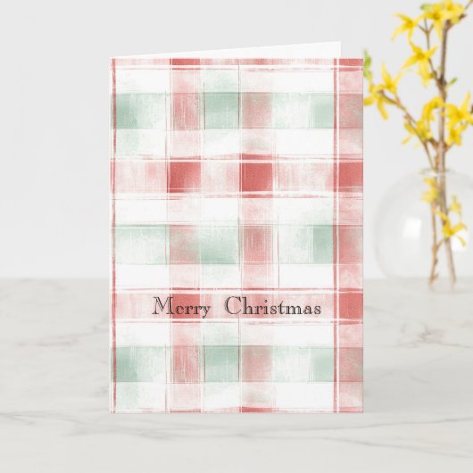 Red Mint Peppermint Mocha Plaid Stripes Christmas Kaart (Gele Bloem)