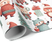 Red Mint Rendier Beer Santa Pattern Christmas Cadeaupapier (Rol Hoek)
