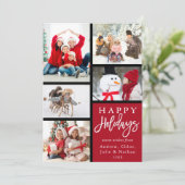 Red Modern 5 Photo Collage Kerstmis Feestdagenkaart (Staand voorkant)