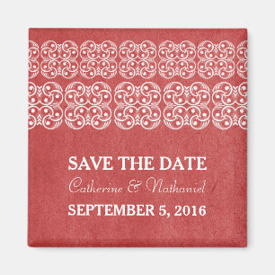 Red Modern Bohemian Save the Date Magnet