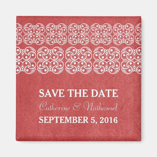 Red Modern Bohemian Save the Date Magnet (Devant)