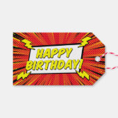 Red Modern Cartoon Superhero Comic Book Gift Label Cadeaulabel (Voorkant (Horizontaal))