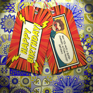 Red Modern Cartoon Superhero Comic Book Gift Label Cadeaulabel