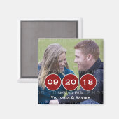 Red Modern Circles Photo Save the Date Magnet (Recto/Verso)