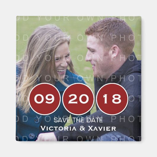 Red Modern Circles Photo Save the Date Magnet (Devant)