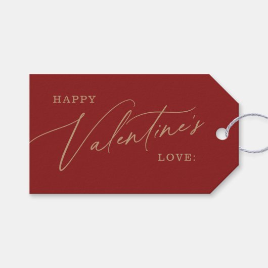 Red Modern Elegant Script Happy Valentine Day Cadeaulabel (Voorkant (Horizontaal))