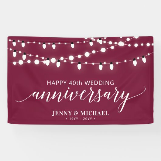 Red Modern Happy 40th Wedding Jubileum Banner (Horizontaal)