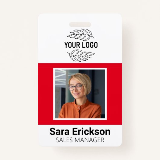 Red Modern ID Kaart Business Employee Badge (Voorkant)