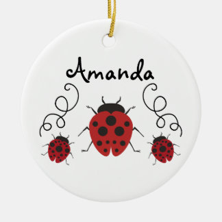 Red Modern Ladybug personaliseert het Keramisch Ornament
