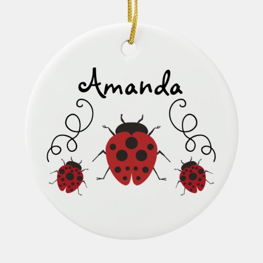 Red Modern Ladybug personaliseert het Keramisch Ornament (Voorkant)