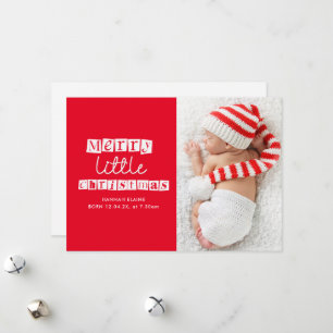 Red Modern Little Christmas geboorteaankondiging Feestdagenkaart