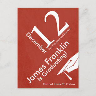 Red Modern Retro Save the Date Afstuderen Uitnodiging Briefkaart